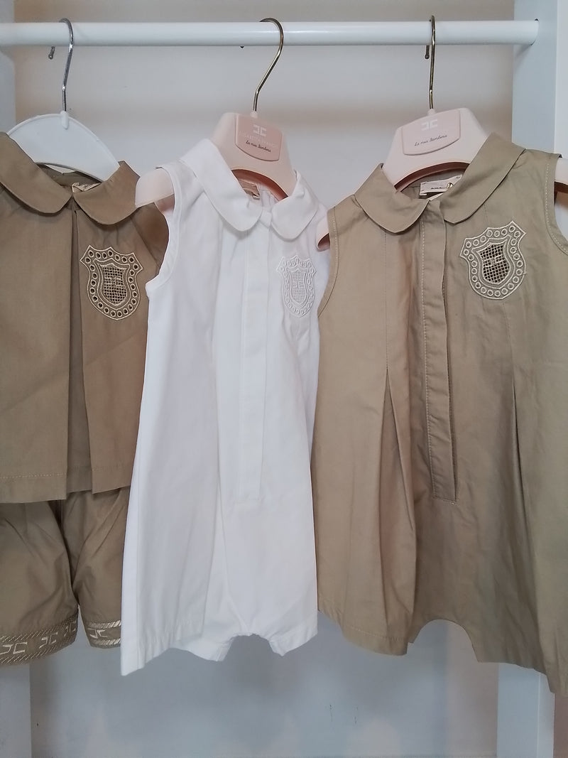 Elisabetta Franchi Beige Embroidered Emblem Poplin Onesie