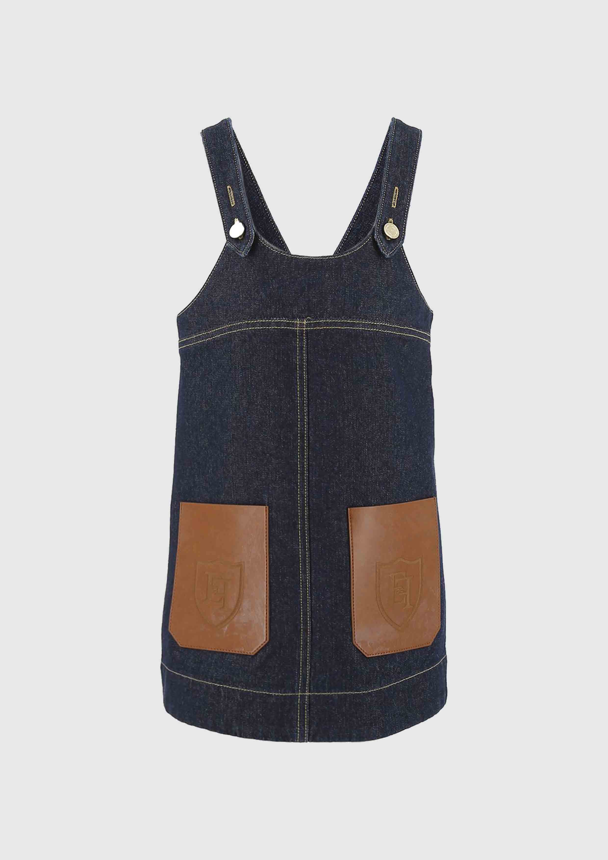 Elisabetta Franchi Denim dress with eco-leather pockets