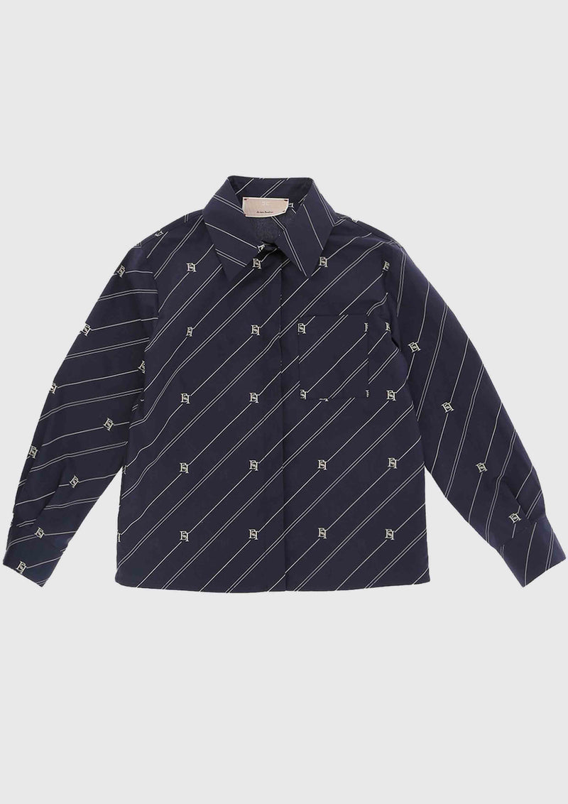 Elisabetta Franchi Print Navy Poplin Shirt