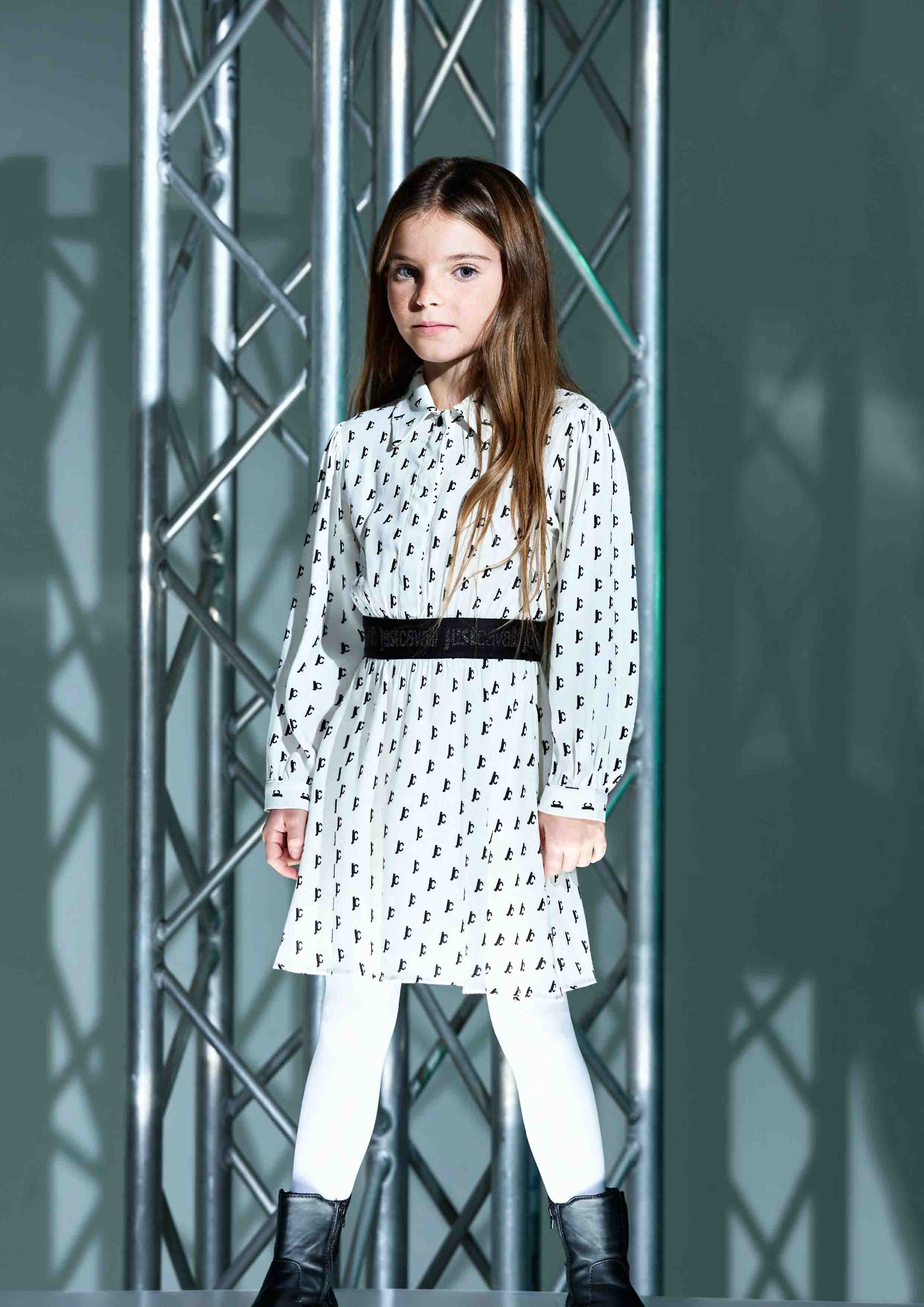 Just Cavalli White Crepe Dress With Monogram Print