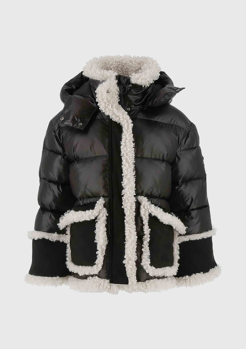 Ermanno Scervino Black padded Coat with Eco-Sheepskin