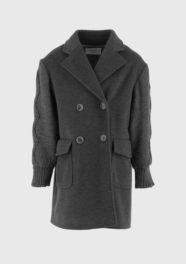 Ermanno Scervino Grey Long Coat with Knitted Sleeves