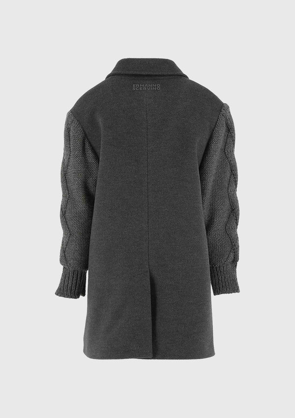 Ermanno Scervino Grey Long Coat with Knitted Sleeves