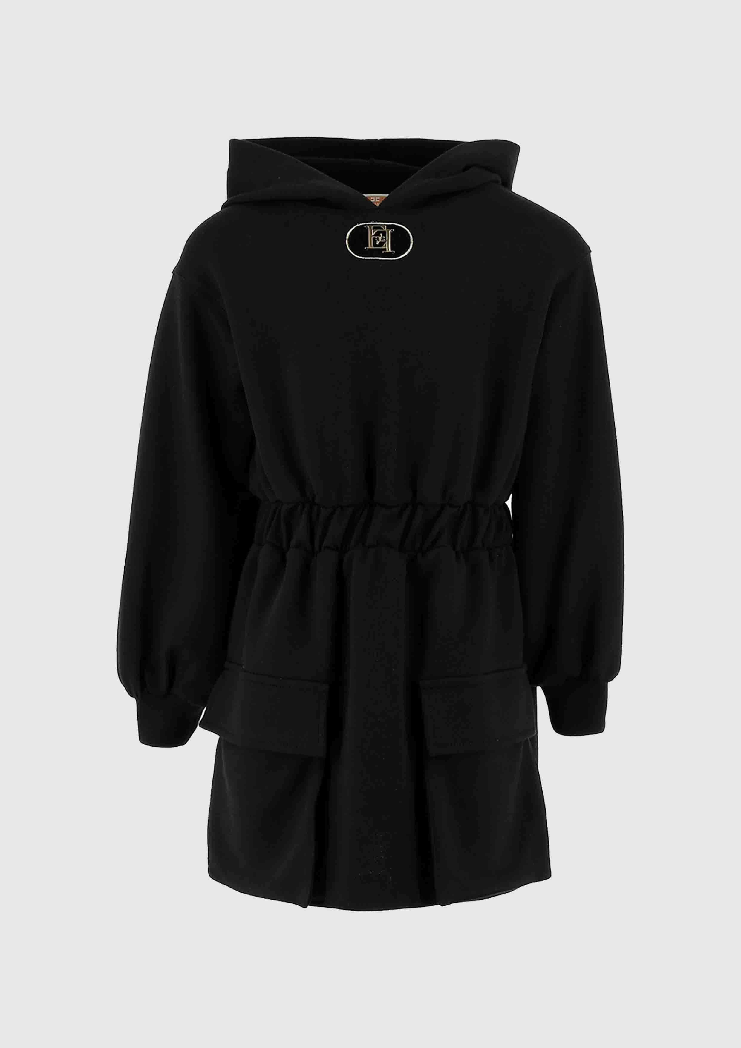 Elisabetta Franchi Black Hooded Sweatshirt Dress