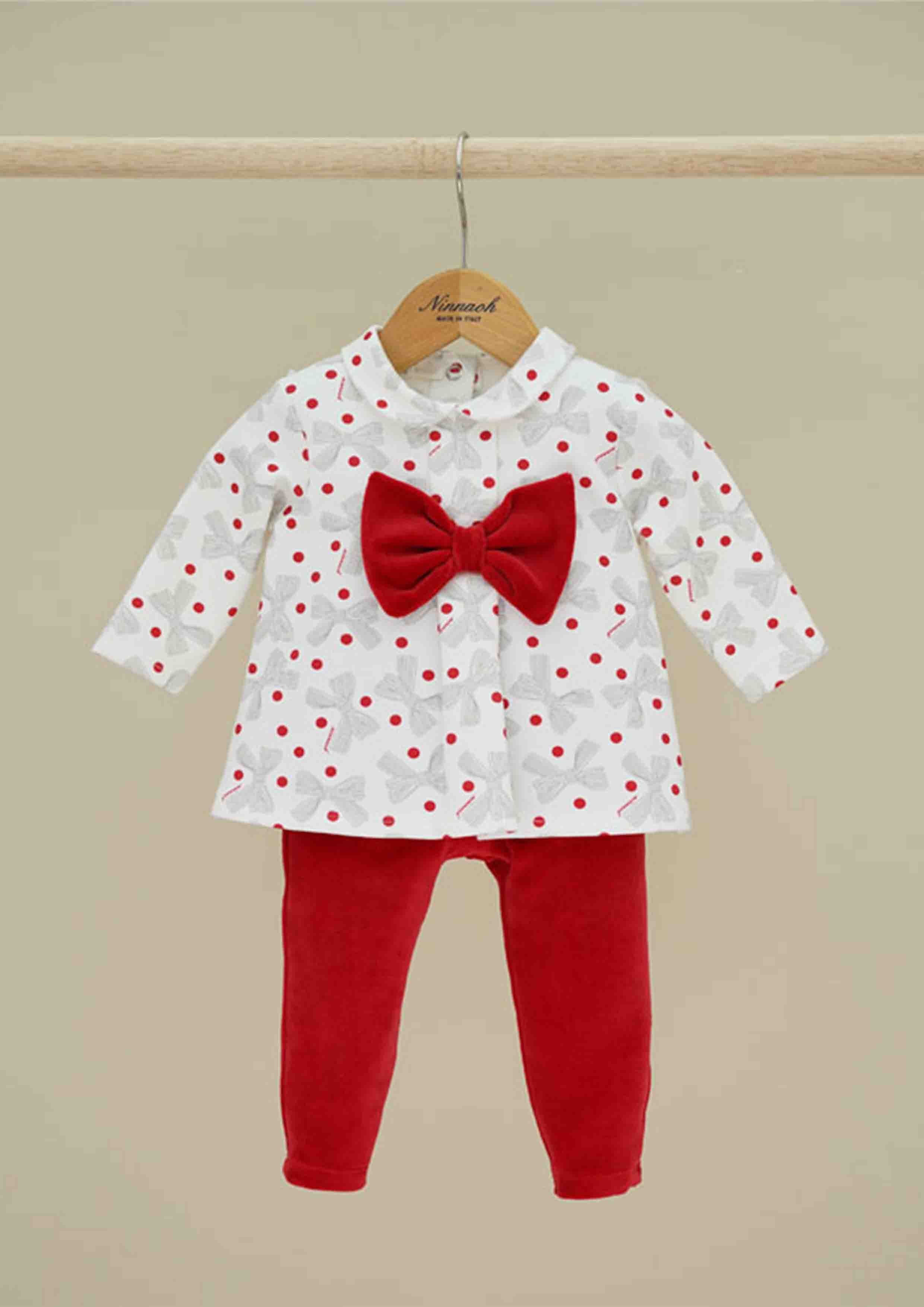 Ninnaoh Red Bow Print Set with Matching Headband