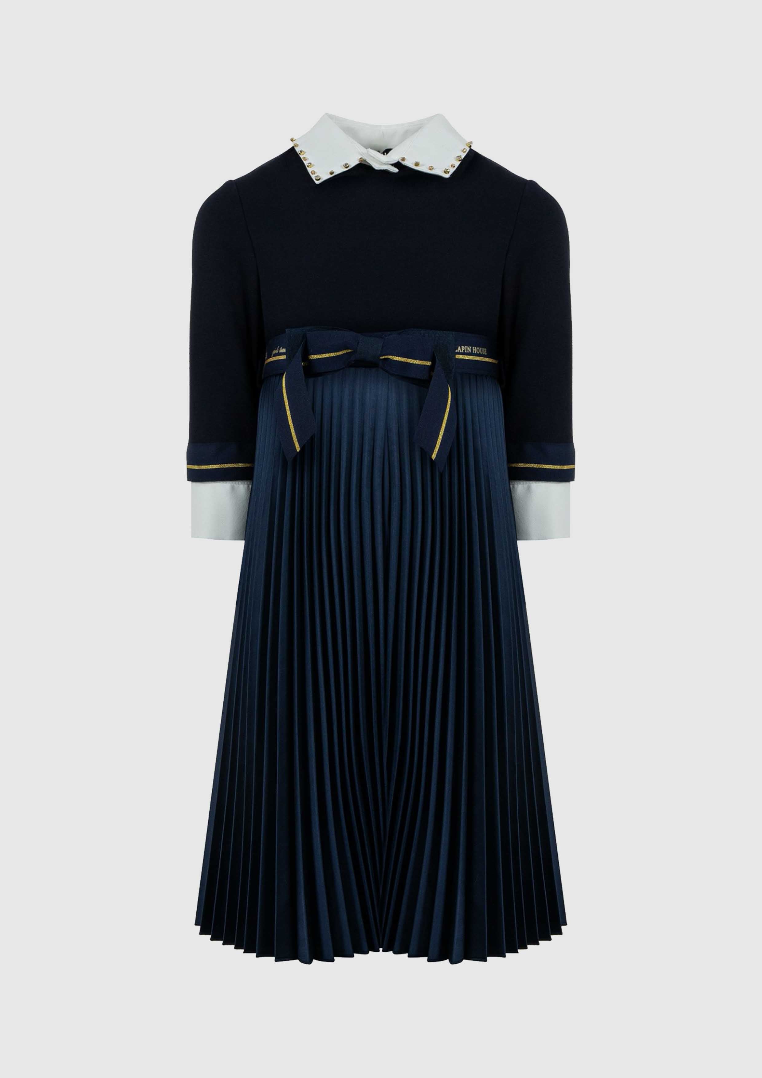 Navy Long Pleated Dress