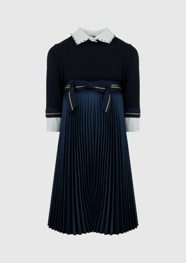 Navy Long Pleated Dress