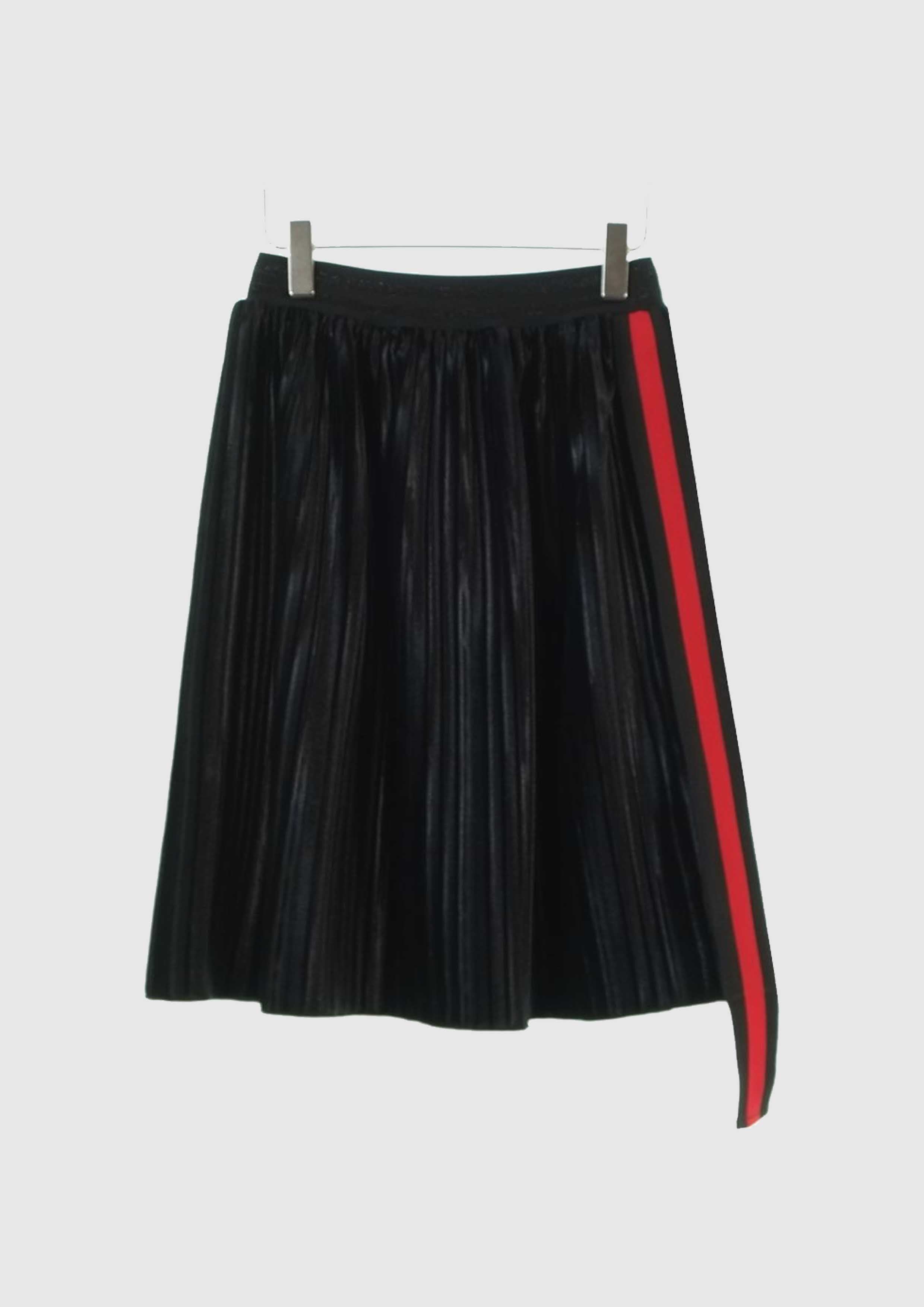 Black velvet pleats skirt with red stripe ribbon - Tiny Models