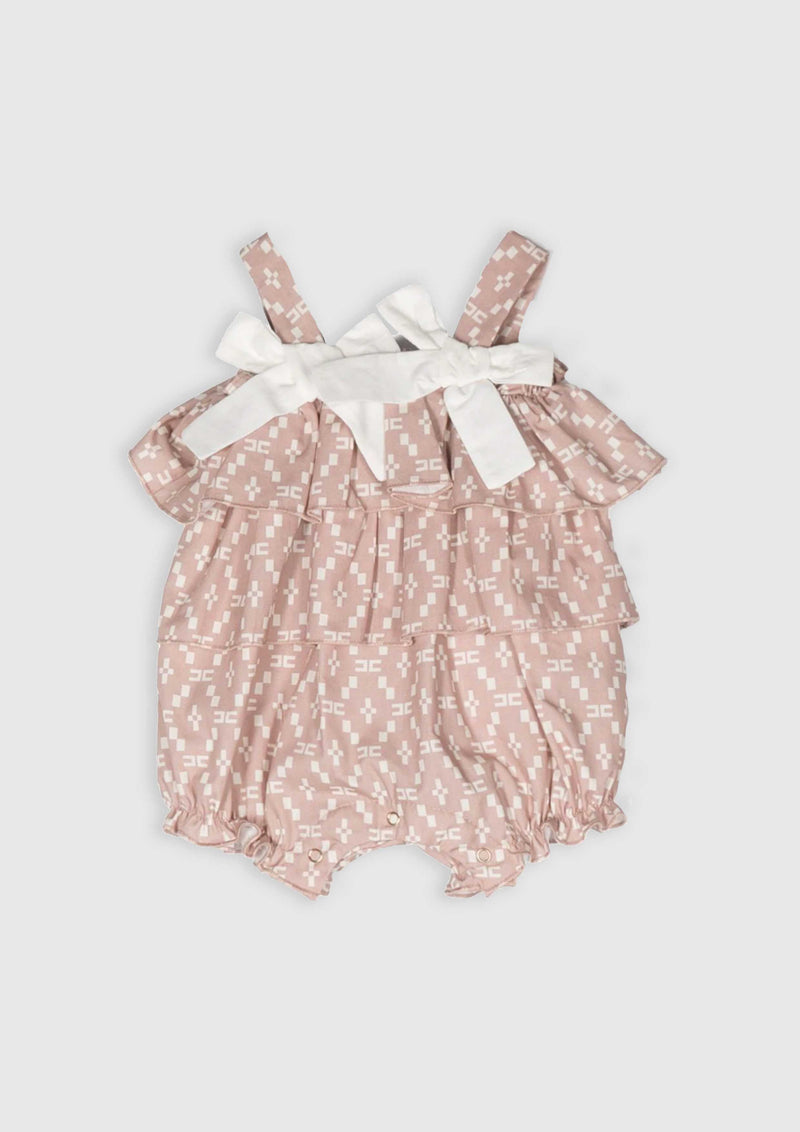 Elisabetta Franchi Monogram print dusky-pink onesie with bows