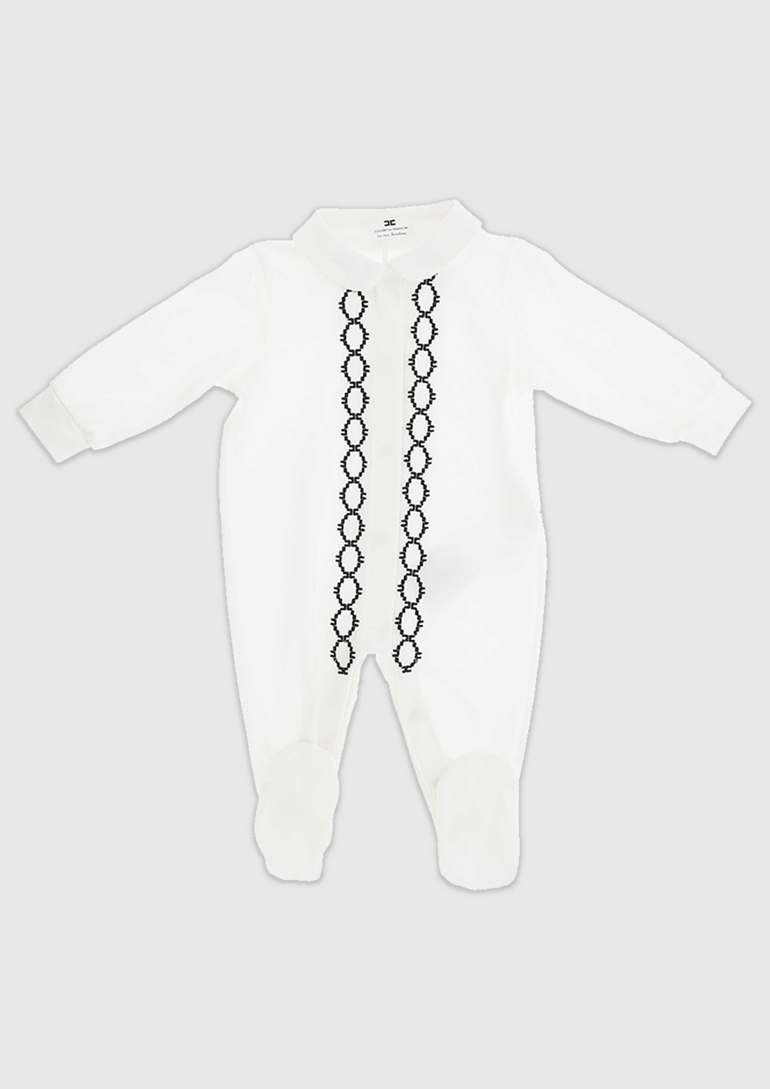 Elisabetta Franchi ivory/black jersey babygrow with embroidery.