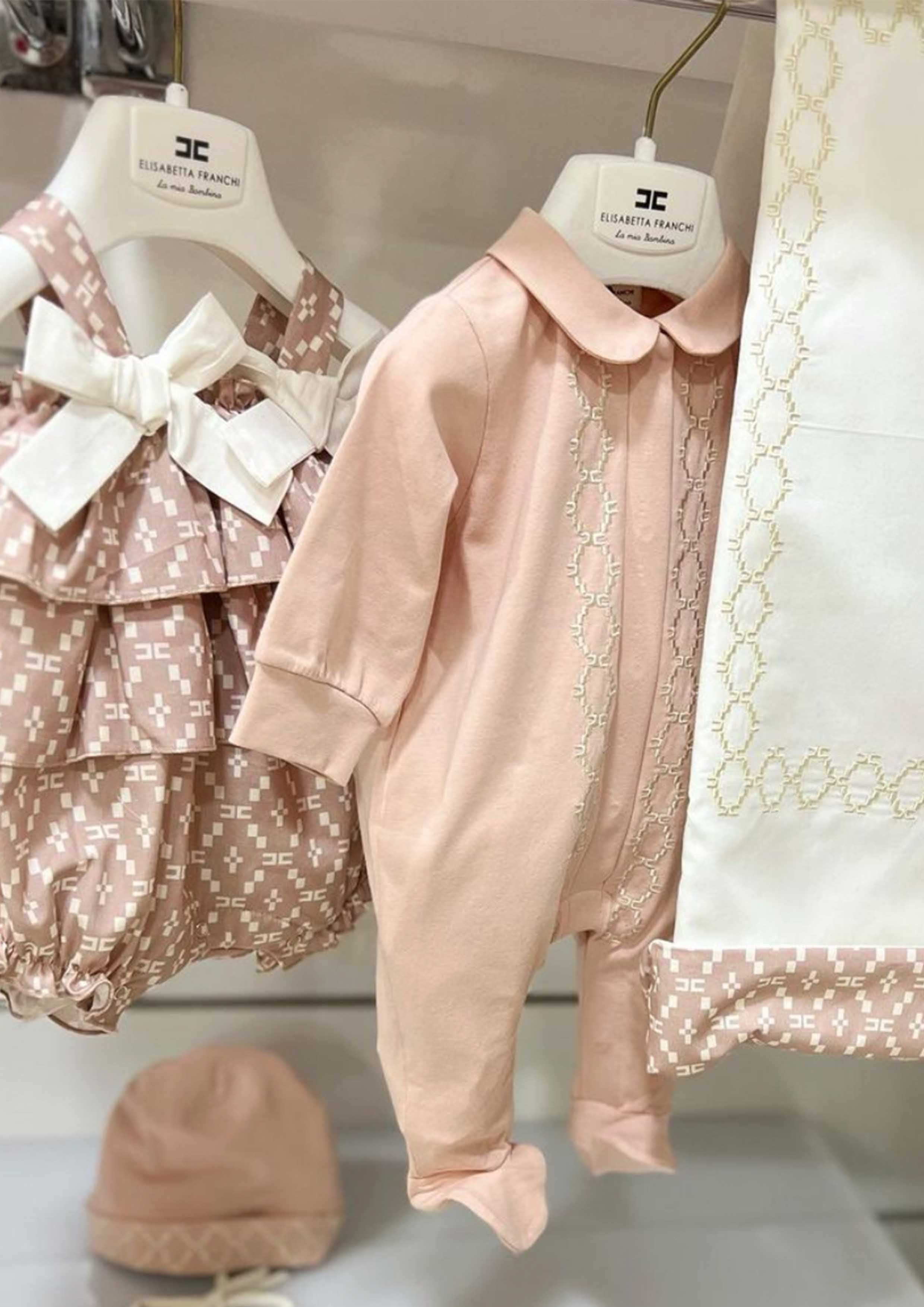 Elisabetta Franchi Monogram print dusky-pink onesie with bows